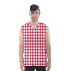 Straight Red White Small Plaids Men s Basketball Tank Top by ConteMonfrey