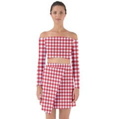 Straight Red White Small Plaids Off Shoulder Top With Skirt Set by ConteMonfrey