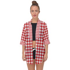 Straight Red White Small Plaids Open Front Chiffon Kimono by ConteMonfrey