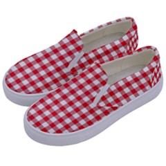 Straight Red White Small Plaids Kids  Canvas Slip Ons by ConteMonfrey