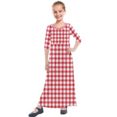 Straight Red White Small Plaids Kids  Quarter Sleeve Maxi Dress by ConteMonfrey