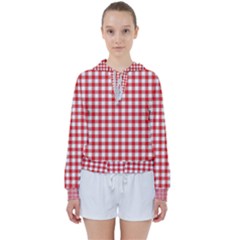 Straight Red White Small Plaids Women s Tie Up Sweat by ConteMonfrey