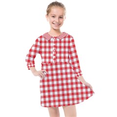 Straight Red White Small Plaids Kids  Quarter Sleeve Shirt Dress by ConteMonfrey