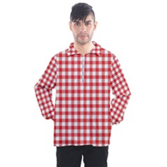 Straight Red White Small Plaids Men s Half Zip Pullover by ConteMonfrey