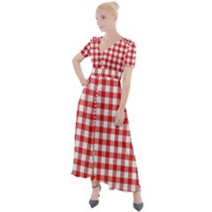 Straight Red White Small Plaids Button Up Short Sleeve Maxi Dress by ConteMonfrey