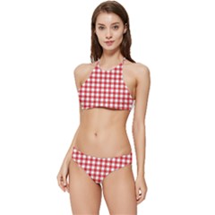 Straight Red White Small Plaids Banded Triangle Bikini Set by ConteMonfrey