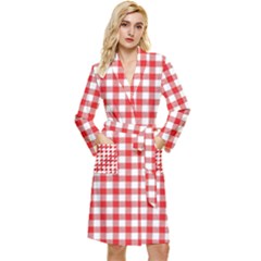 Straight Red White Small Plaids Long Sleeve Velour Robe by ConteMonfrey