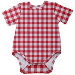 Straight Red White Small Plaids Baby Short Sleeve Onesie Bodysuit by ConteMonfrey