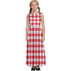 Straight Red White Small Plaids Kids  Satin Sleeveless Maxi Dress by ConteMonfrey