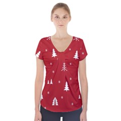 Abstract-cute-christmas Seamless Short Sleeve Front Detail Top