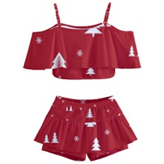 Abstract-cute-christmas Seamless Kids  Off Shoulder Skirt Bikini