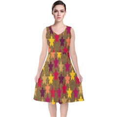 Abstract-flower Gold V-neck Midi Sleeveless Dress  by nateshop