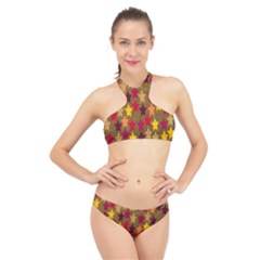 Abstract-flower Gold High Neck Bikini Set by nateshop