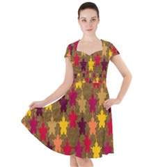 Abstract-flower Gold Cap Sleeve Midi Dress by nateshop