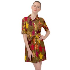 Abstract-flower Gold Belted Shirt Dress by nateshop