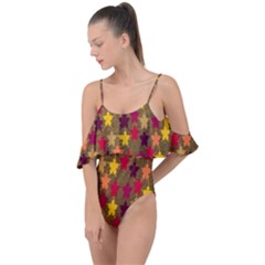 Abstract-flower Gold Drape Piece Swimsuit by nateshop