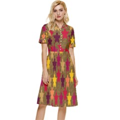 Abstract-flower Gold Button Top Knee Length Dress by nateshop