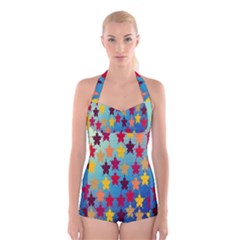 Abstract-flower,bacground Boyleg Halter Swimsuit  by nateshop