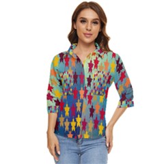 Abstract-flower,bacground Women s Quarter Sleeve Pocket Shirt