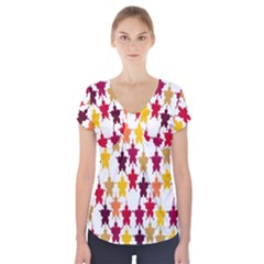 Abstract-flower Short Sleeve Front Detail Top