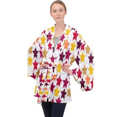 Abstract-flower Long Sleeve Velvet Kimono  by nateshop