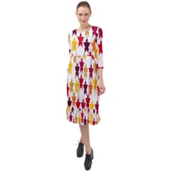 Abstract-flower Ruffle End Midi Chiffon Dress by nateshop