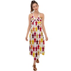 Abstract-flower Halter Tie Back Dress  by nateshop