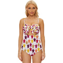 Abstract-flower Knot Front One-piece Swimsuit by nateshop