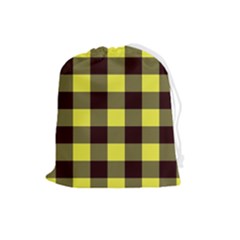 Black And Yellow Plaids Drawstring Pouch (large) by ConteMonfrey