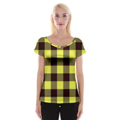 Black And Yellow Plaids Cap Sleeve Top by ConteMonfrey