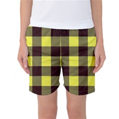 Black And Yellow Plaids Women s Basketball Shorts by ConteMonfrey