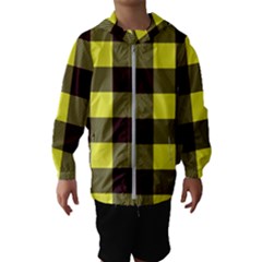 Black And Yellow Plaids Kids  Hooded Windbreaker by ConteMonfrey