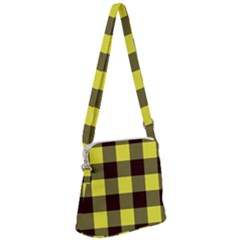 Black And Yellow Plaids Zipper Messenger Bag by ConteMonfrey