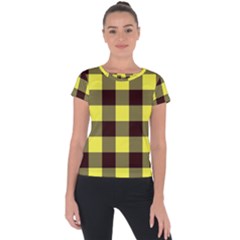 Black And Yellow Plaids Short Sleeve Sports Top  by ConteMonfrey