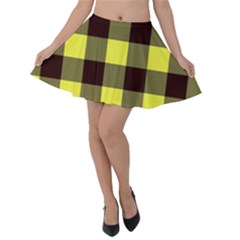 Black And Yellow Plaids Velvet Skater Skirt by ConteMonfrey