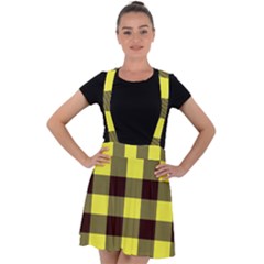 Black And Yellow Plaids Velvet Suspender Skater Skirt by ConteMonfrey