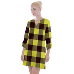 Black And Yellow Plaids Open Neck Shift Dress by ConteMonfrey