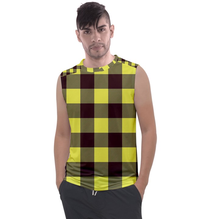 Black and yellow plaids Men s Regular Tank Top