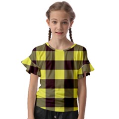 Black And Yellow Plaids Kids  Cut Out Flutter Sleeves by ConteMonfrey