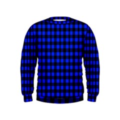 Neon Blue And Black Plaids Kids  Sweatshirt by ConteMonfrey