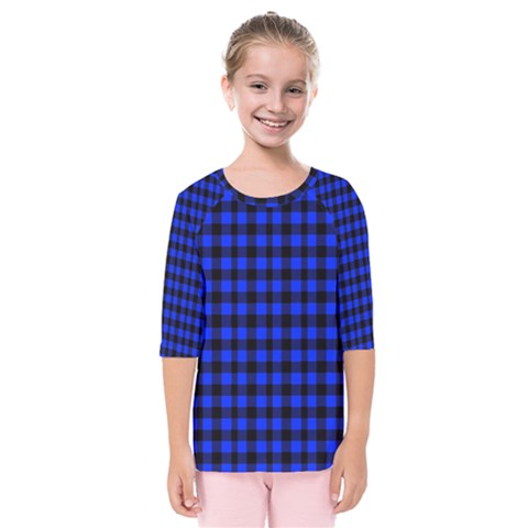 Neon Blue And Black Plaids Kids  Quarter Sleeve Raglan Tee by ConteMonfrey