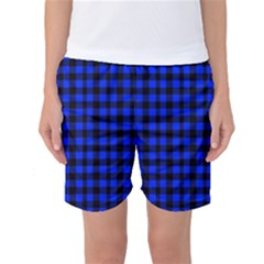 Neon Blue And Black Plaids Women s Basketball Shorts by ConteMonfrey