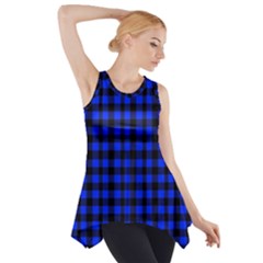 Neon Blue And Black Plaids Side Drop Tank Tunic by ConteMonfrey