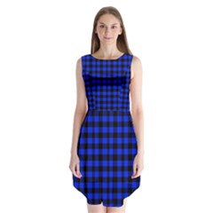 Neon Blue And Black Plaids Sleeveless Chiffon Dress   by ConteMonfrey