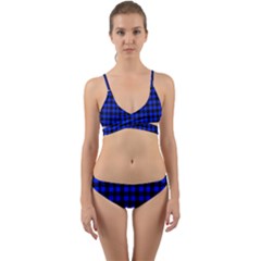 Neon Blue And Black Plaids Wrap Around Bikini Set by ConteMonfrey