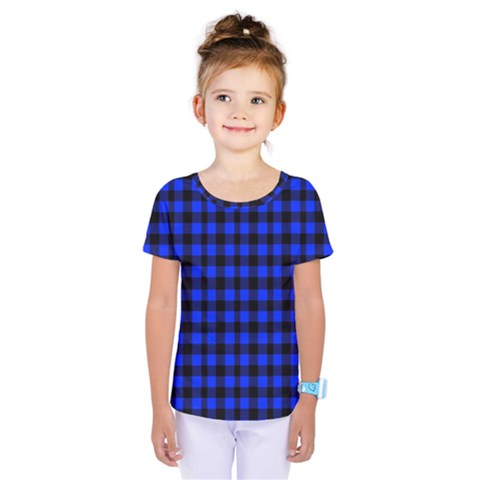 Neon Blue And Black Plaids Kids  One Piece Tee by ConteMonfrey