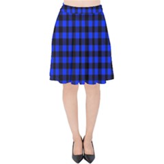 Neon Blue And Black Plaids Velvet High Waist Skirt by ConteMonfrey