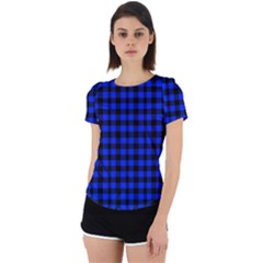 Neon Blue And Black Plaids Back Cut Out Sport Tee by ConteMonfrey