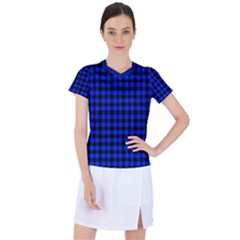 Neon Blue And Black Plaids Women s Sports Top by ConteMonfrey