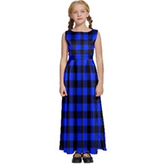 Neon Blue And Black Plaids Kids  Satin Sleeveless Maxi Dress by ConteMonfrey